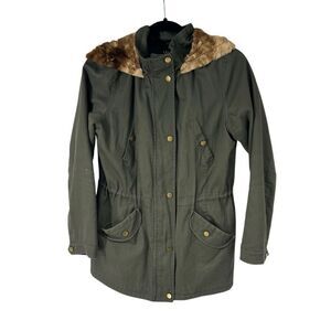 Celebrity Pink Army Green Utility Parka Military Jacket Faux Fur Lined Hood Sz M